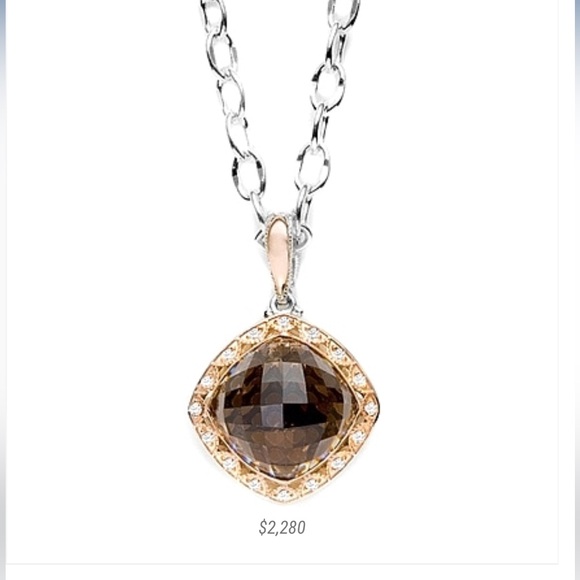 TACORI 18K Rose Gold & 92.5 SSilver Smokey Quartz & Diamond Pendant on SS Chain - Picture 1 of 16